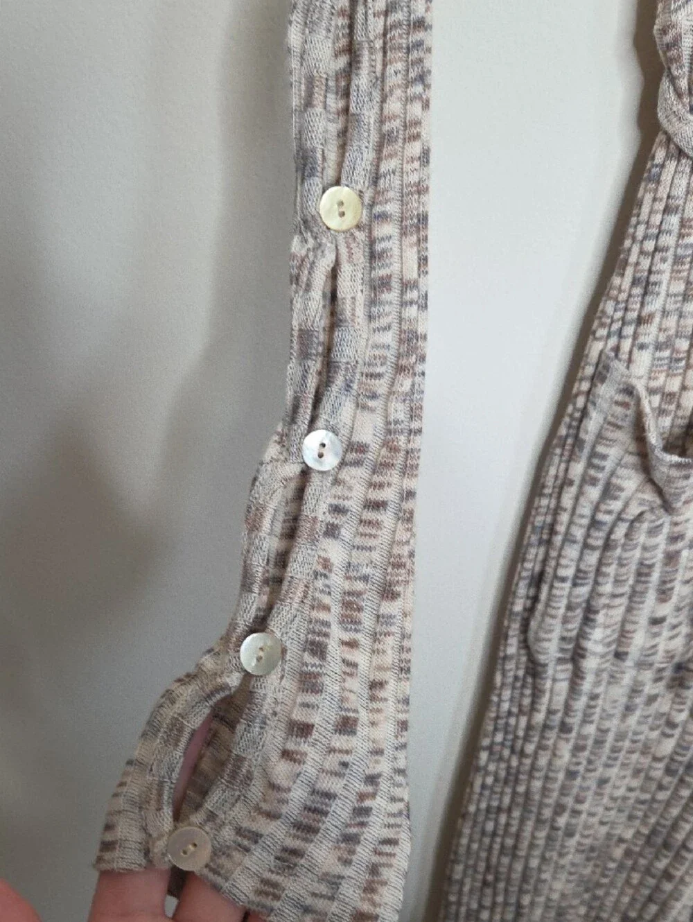 Free People Ribbed Collared Button-Front Jumpsuit in Taupe Speckle